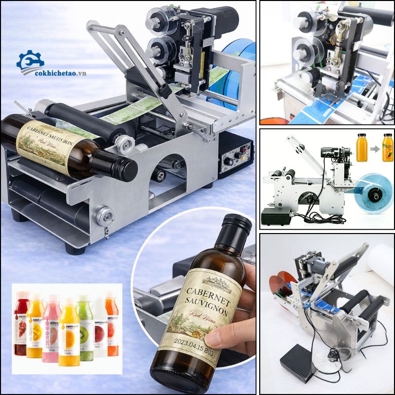 Máy dán nhãn chai tròn bán tự động kết hợp in date