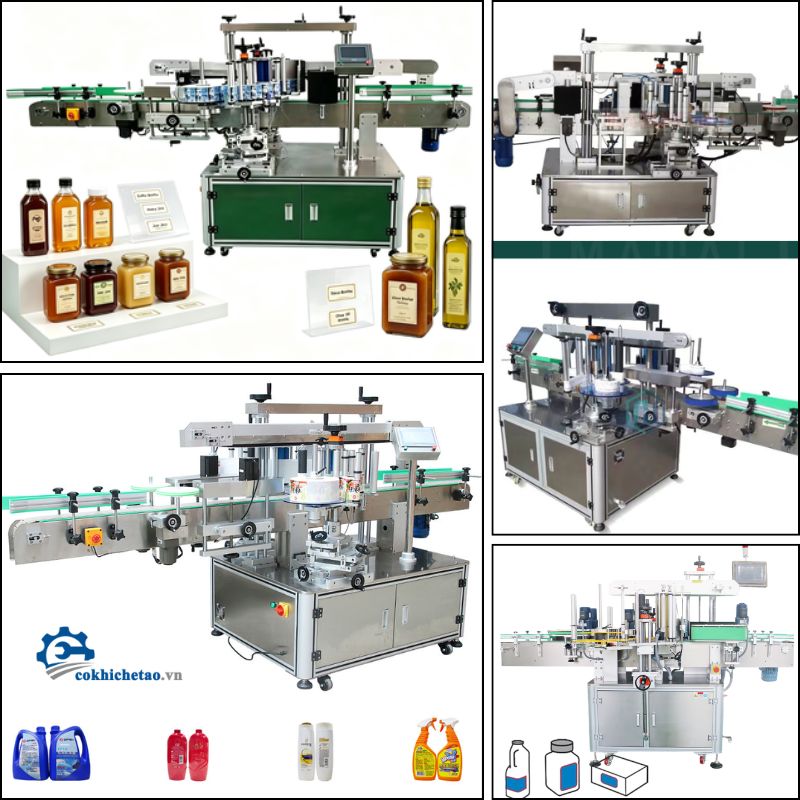 Máy dán nhãn chai vuông, chai dẹp